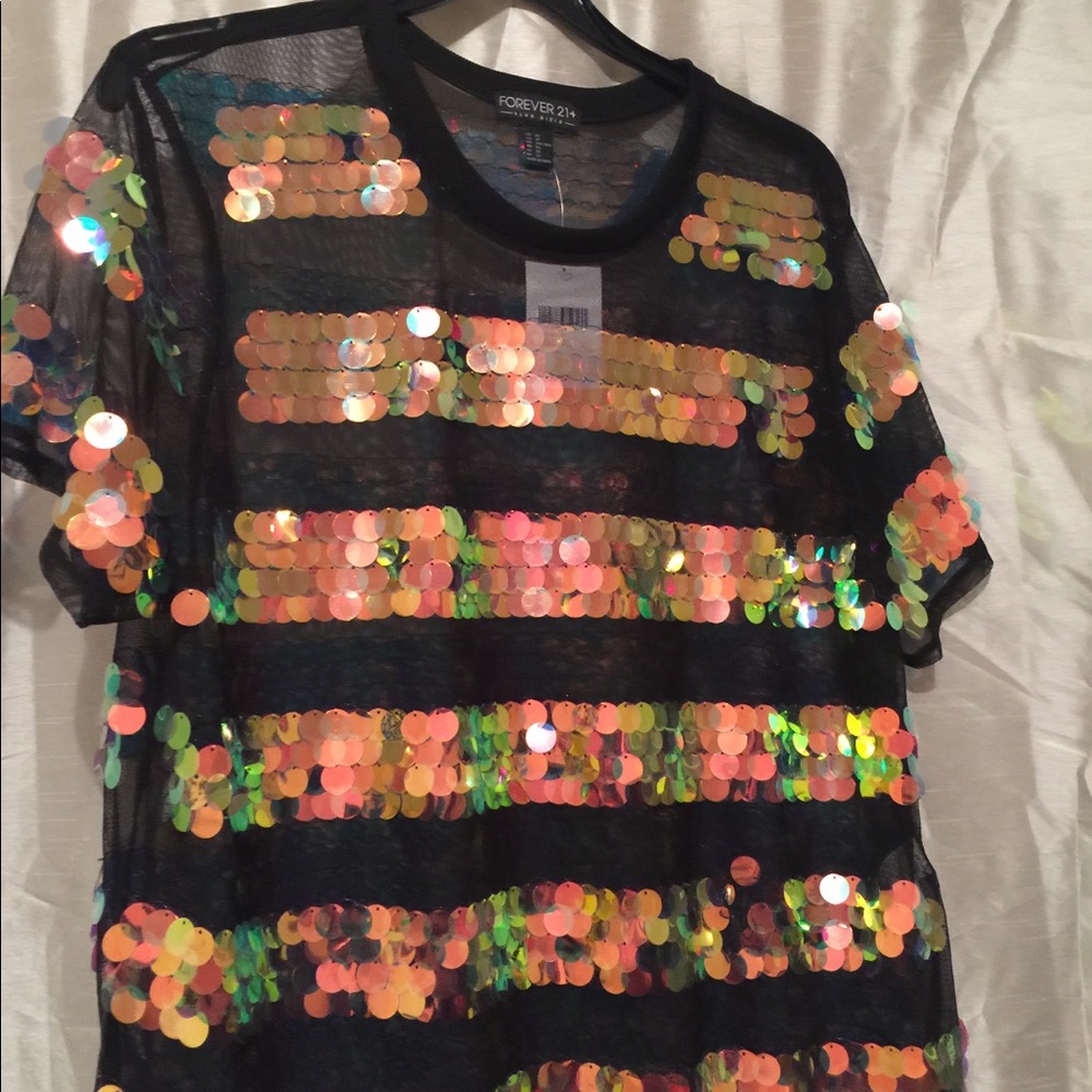 Sheer Black and Gold Sequence Top